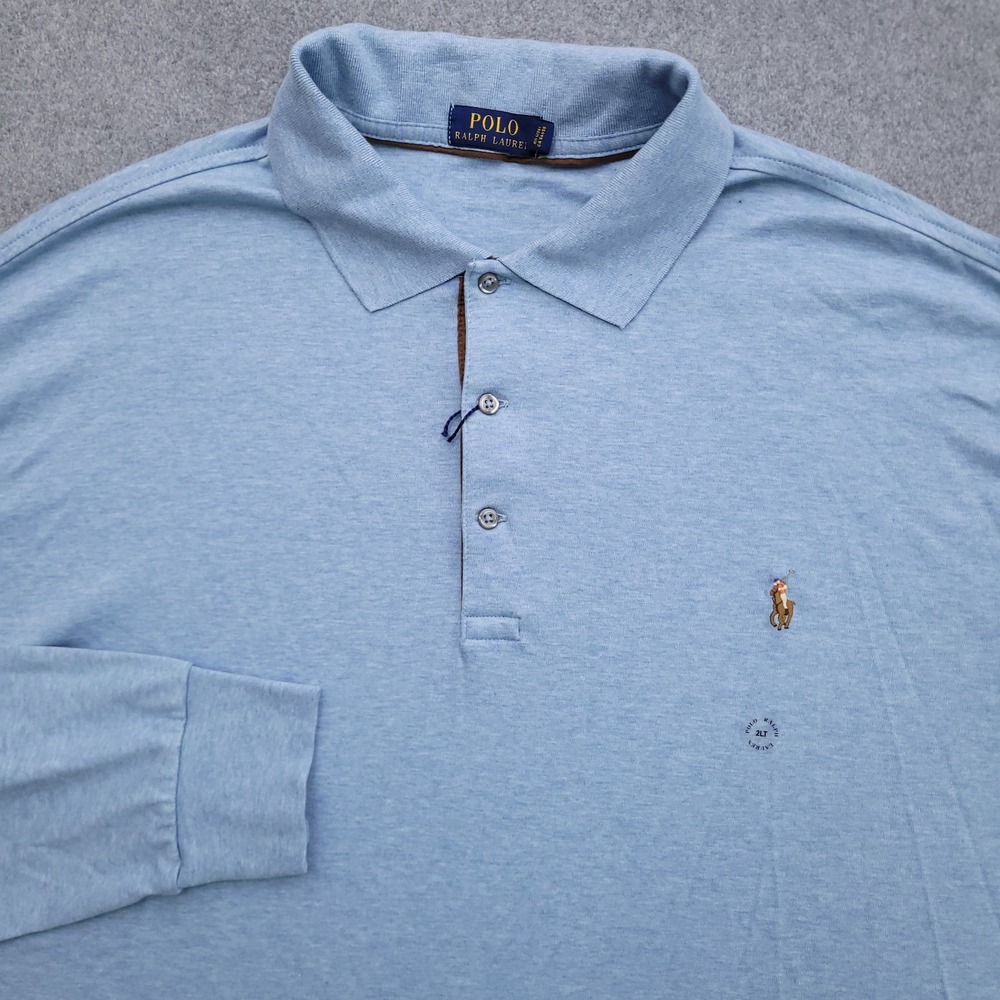 Polo Ralph Lauren Polo Shirt Mens 2XLT Blue Long Sleeve Flesh Pony Logo